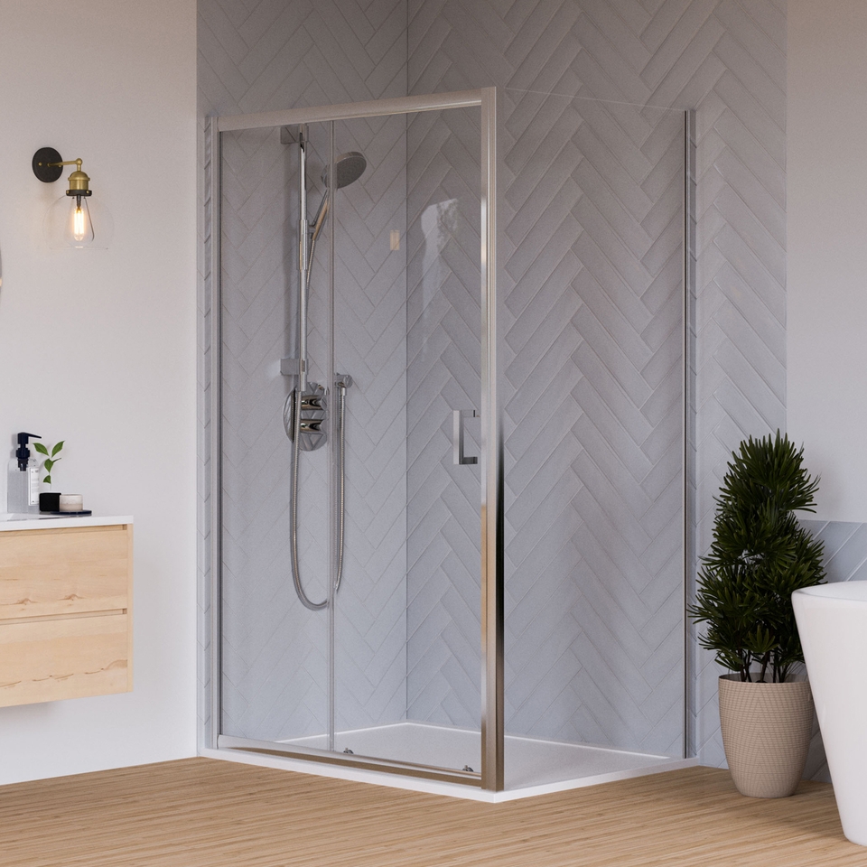 Aqualux Sliding Door Shower Enclosure and Tray Package - 1400 x 900mm (8mm Glass)