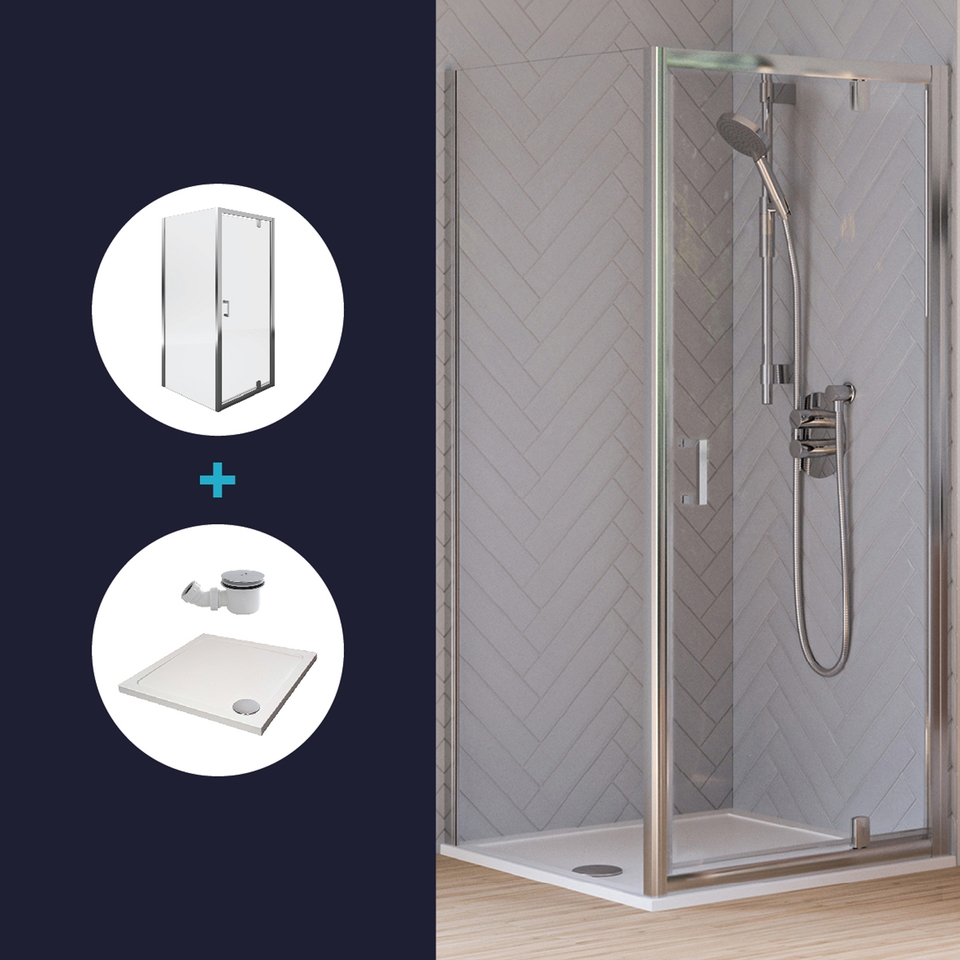 Aqualux Pivot Door Shower Enclosure and Tray Package - 800 x 800mm (8mm Glass)