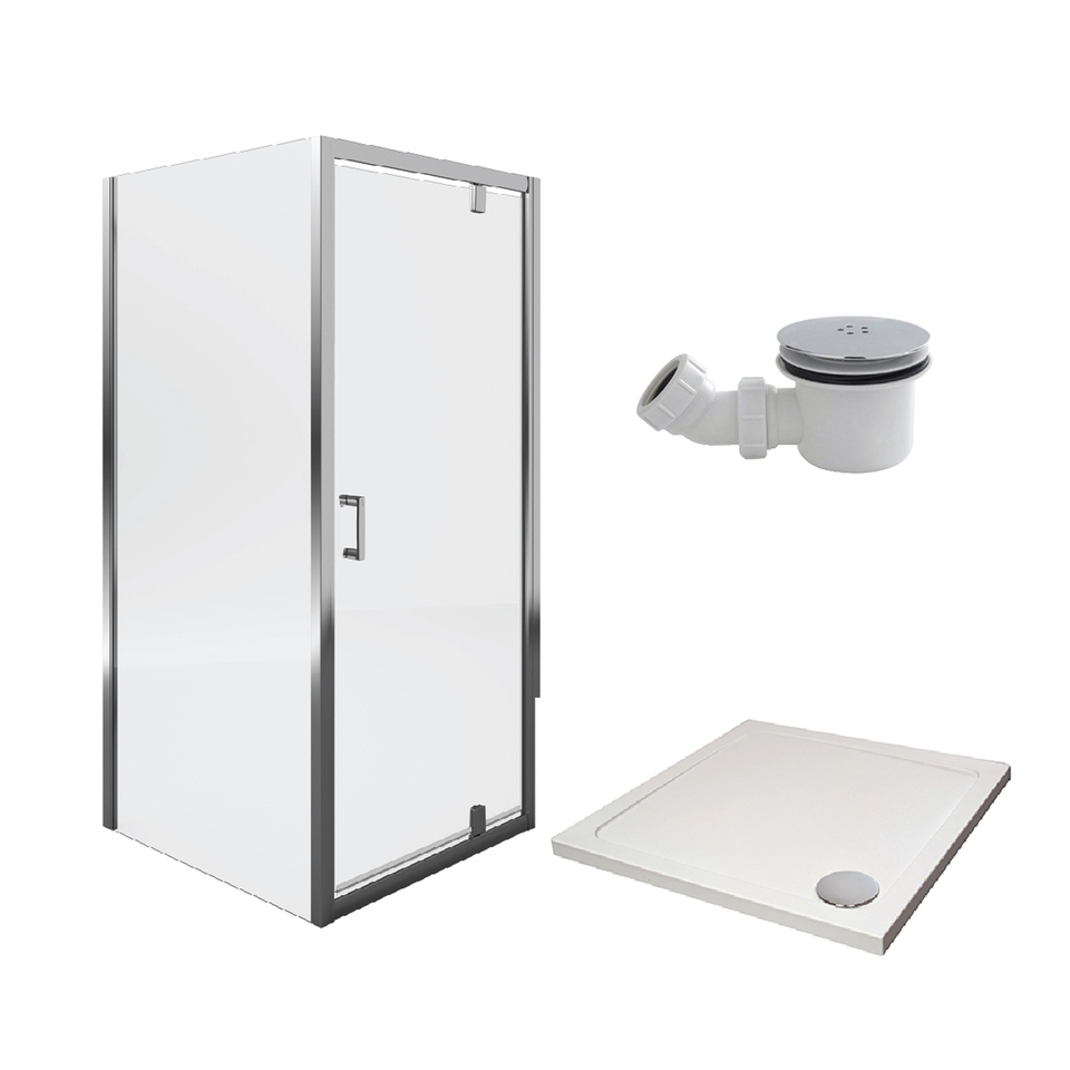 Aqualux Pivot Door Shower Enclosure and Tray Package - 900 x 900mm (8mm Glass)