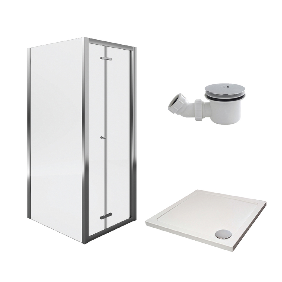 Aqualux Bi-fold Door Shower Enclosure and Tray Package - 900 x 900mm (8mm Glass)