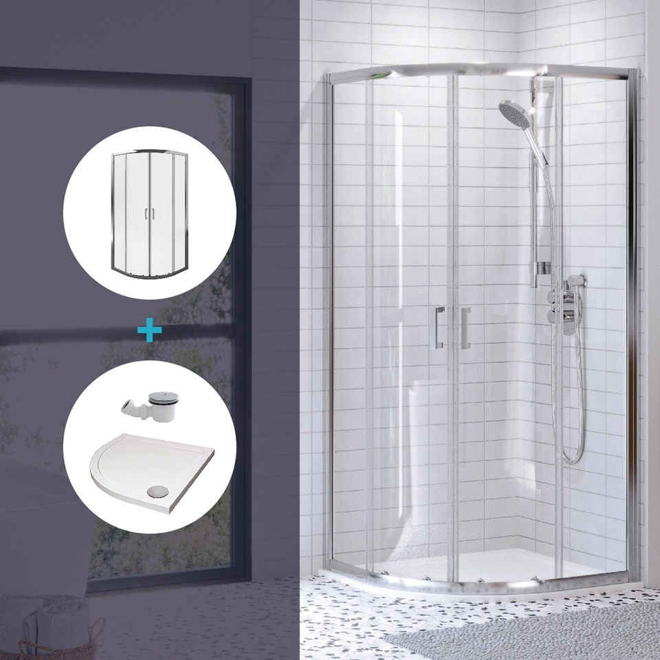 Aqualux Quadrant Shower Enclosure and Tray Package - 800mm (8mm Glass)