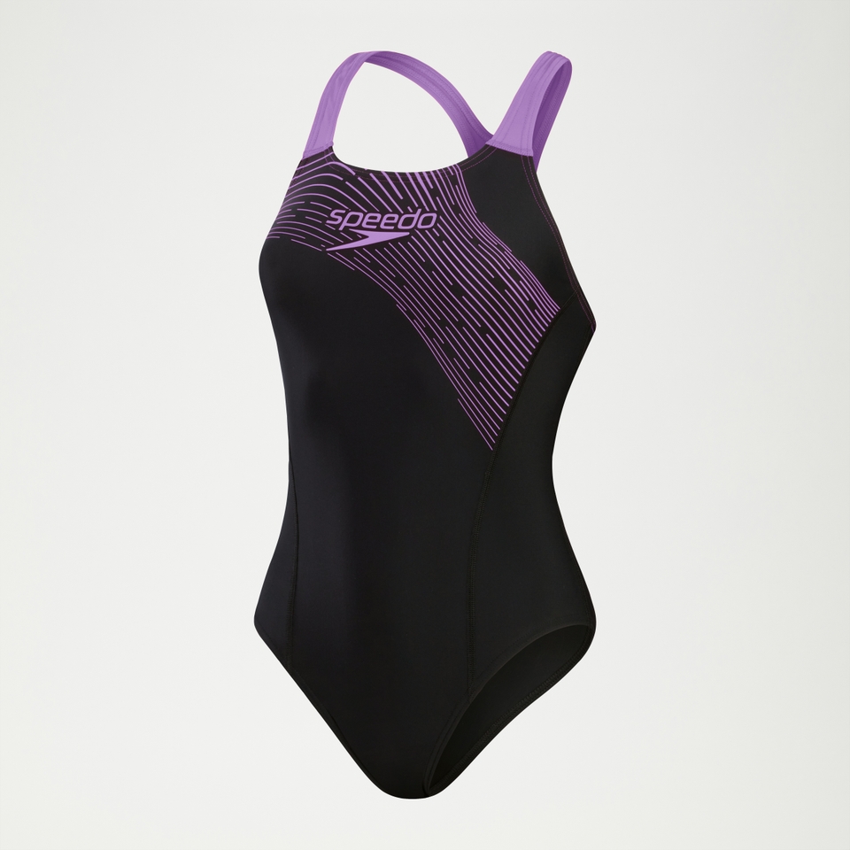 Women's Medley Logo Swimsuit Black/Purple Women's Medley Logo Swimsuit Black/Purple