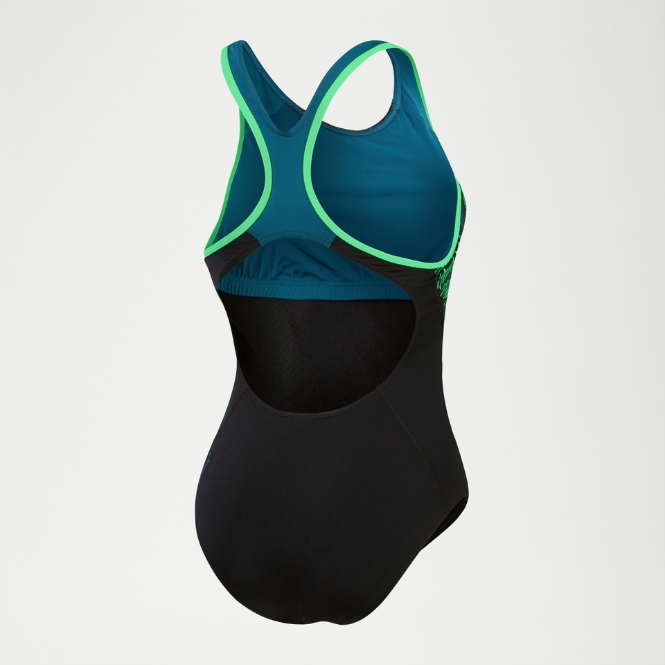 Women's Placement Laneback Swimsuit Black/Teal