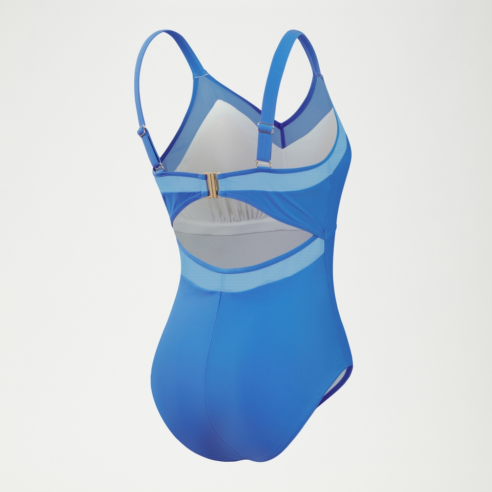 Formender asymmetrischer Badeanzug mit Mesh-Details für Damen Blau