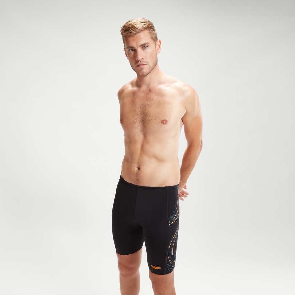 Schwimmhose mit Tech-Einsätzen für Herren Schwarz/Orange