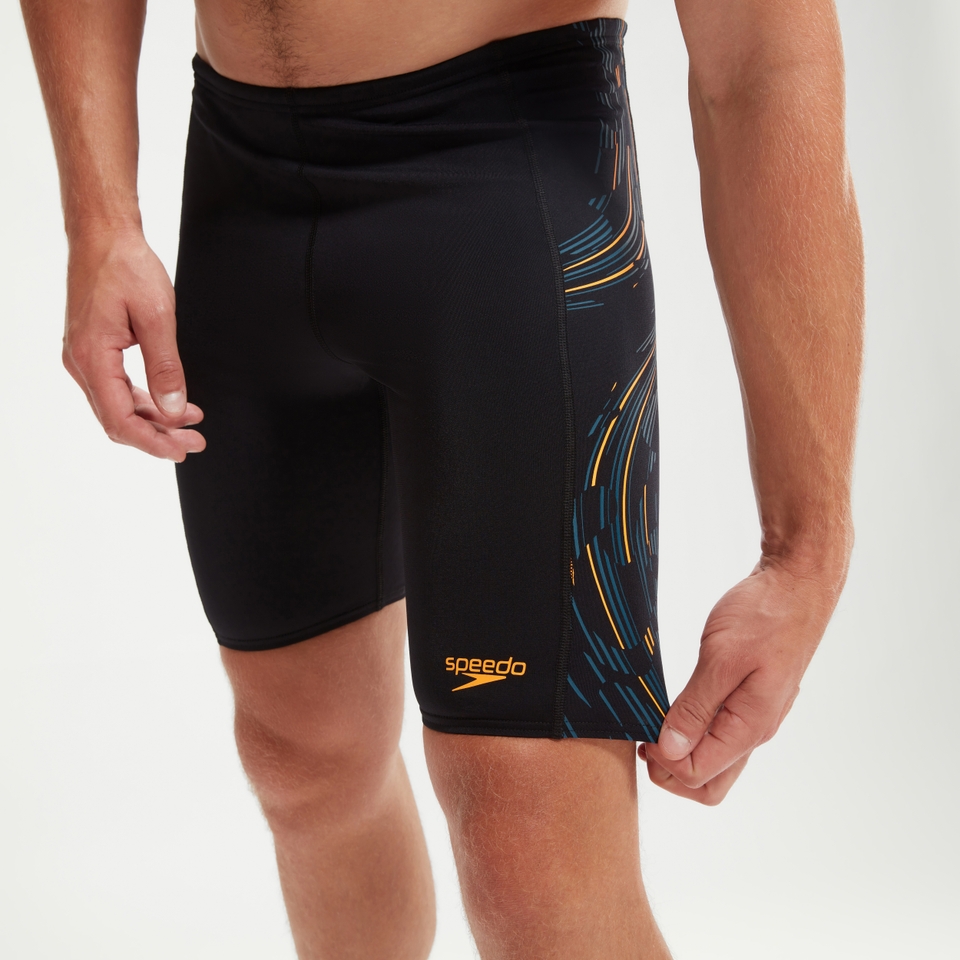 Schwimmhose mit Tech-Einsätzen für Herren Schwarz/Orange