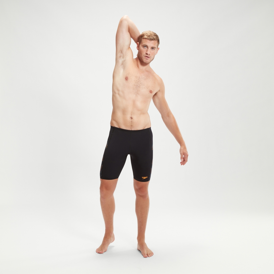 Schwimmhose mit Tech-Einsätzen für Herren Schwarz/Orange