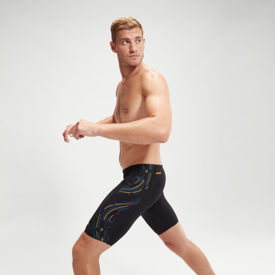 Schwimmhose mit Tech-Einsätzen für Herren Schwarz/Orange