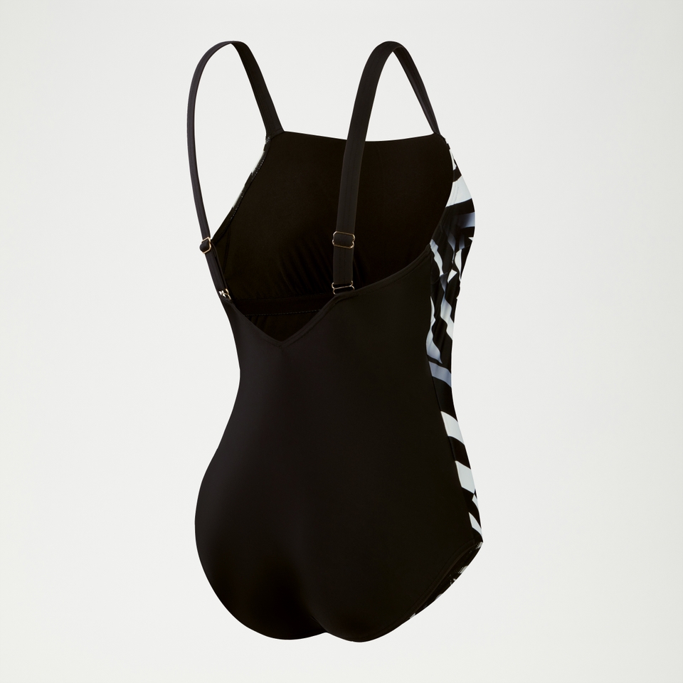 Women's Shaping Square Neck Printed Swimsuit Black/White
