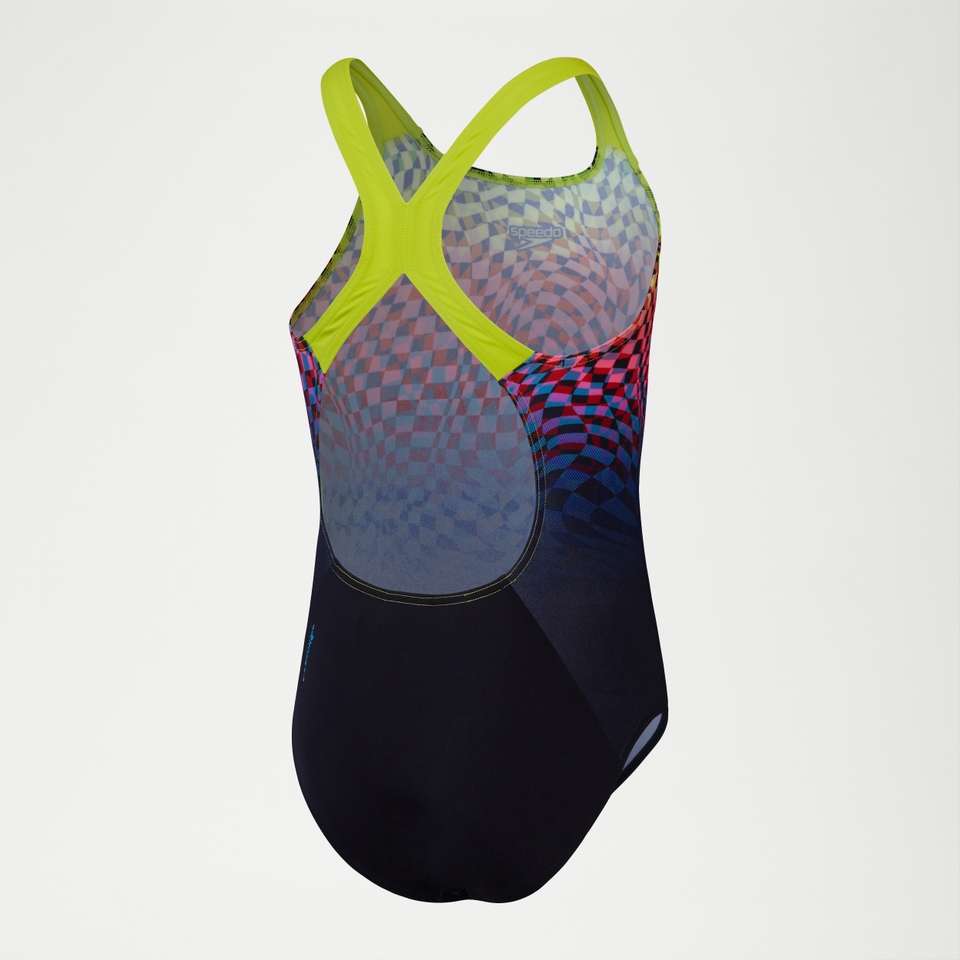Girls Digital Placement Powerback Swimsuit Black/Green