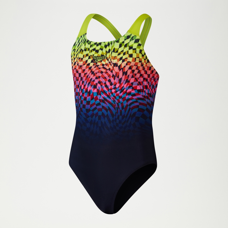 Girls Digital Placement Powerback Swimsuit Black/Green