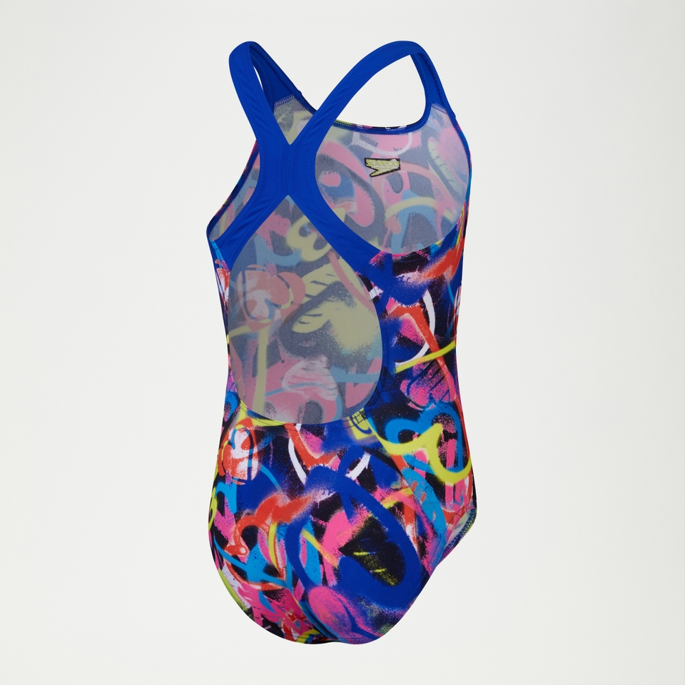 Girls Digital Allover Powerback Swimsuit Blue/Pink