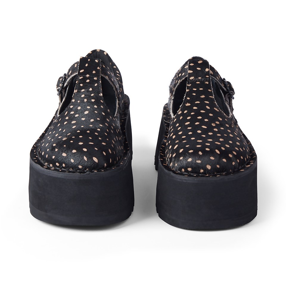 Adult Women Kick T Bar Platform Leather Black