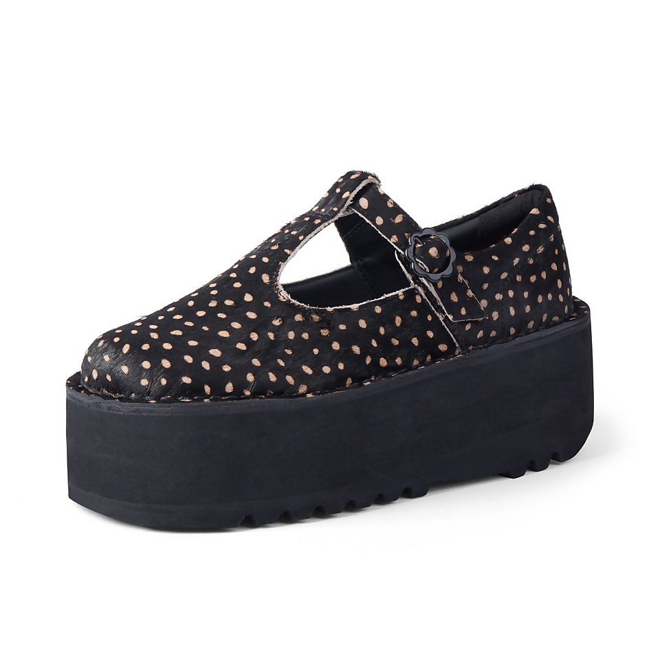Adult Women Kick T Bar Platform Leather Black