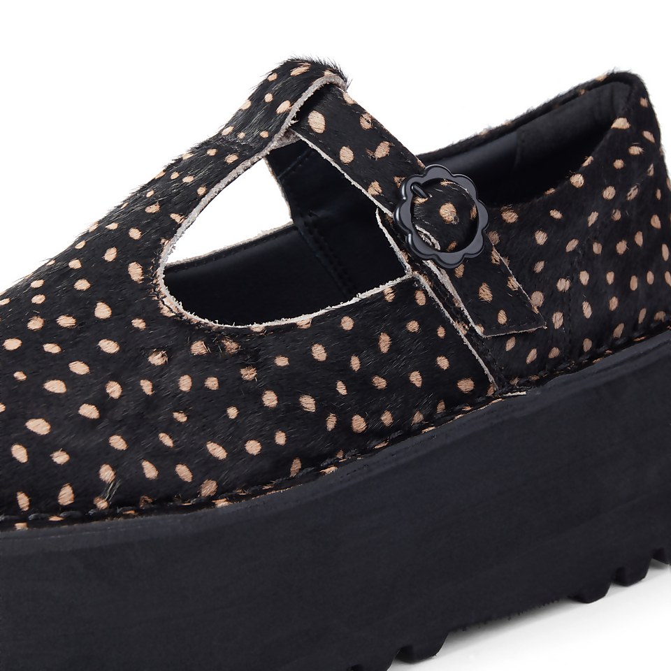 Adult Women Kick T Bar Platform Leather Black