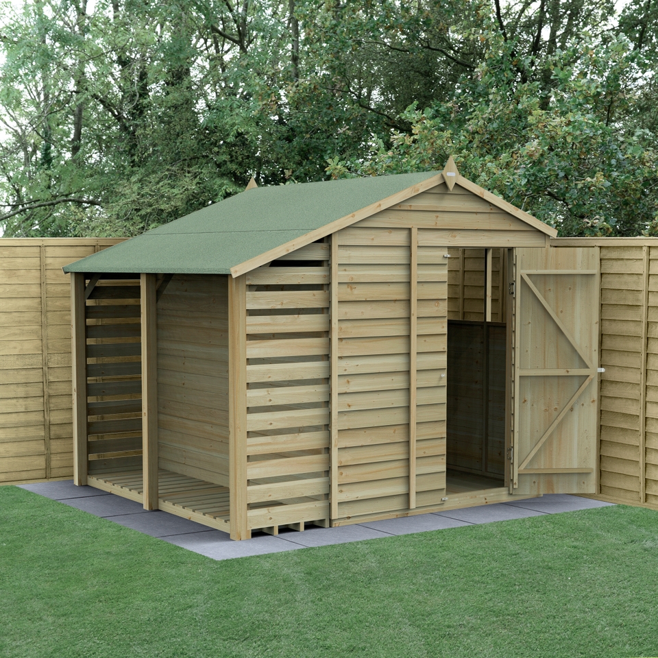Forest Garden 4LIFE Apex Shed 6 x 8ft - Single Door 2 Windows -  With Lean-To (Home Delivery)