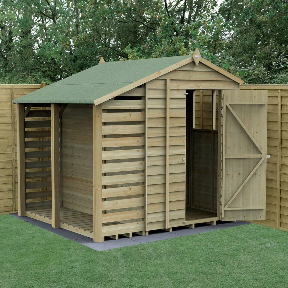 Forest Garden 4LIFE Apex Shed 5 x 7ft - Single Door 2 Windows -  With Lean-To (Home Delivery)