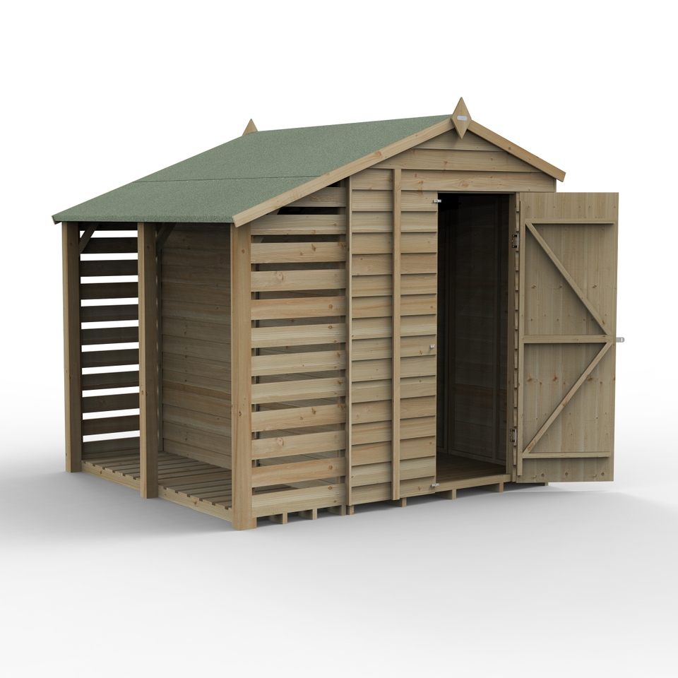 Forest Garden 4LIFE Apex Shed 5 x 7ft - Single Door No Window -  With Lean-To (Home Delivery)