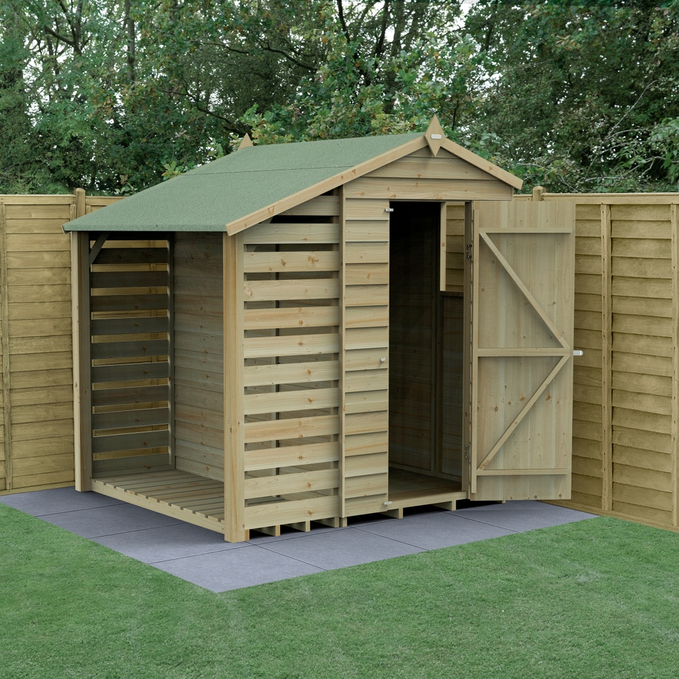 Forest Garden 4LIFE Apex Shed 4 x 6ft - Single Door 1 Window With Lean-To (Home Delivery)