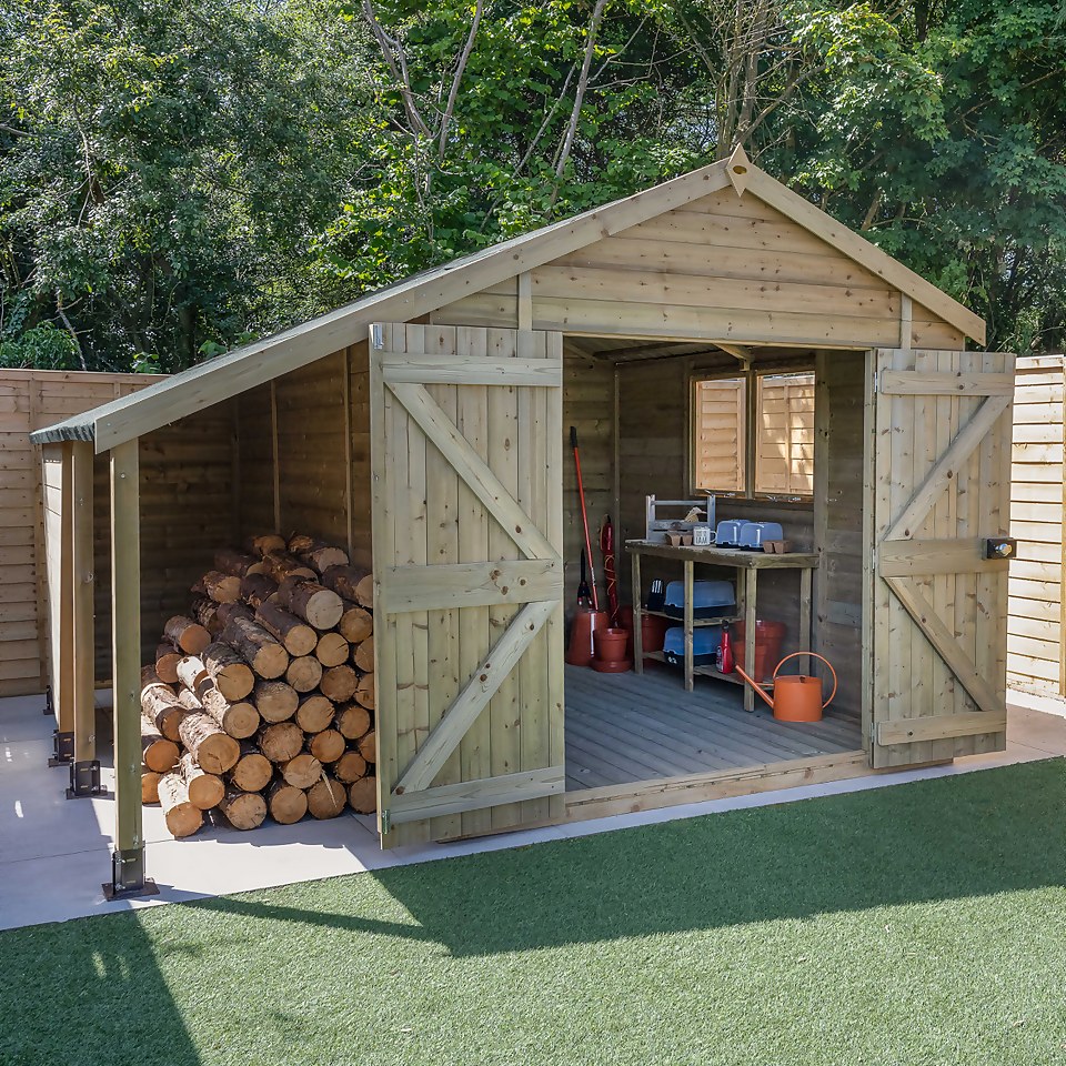 Timberdale 10x8 Apex Shed - Double Door With Log Store (Home Delivery)