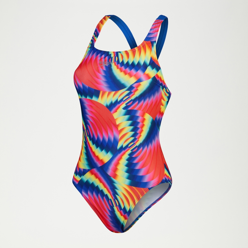 Women's Allover Digital Leaderback Swimsuit Red/Pink/Orange