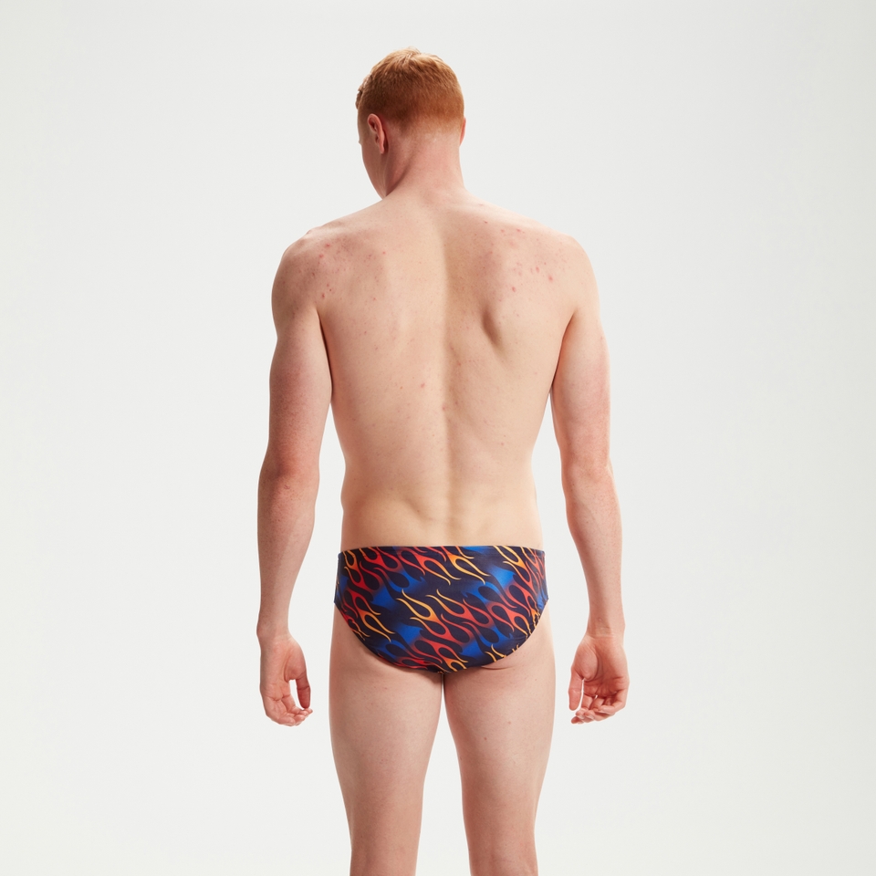 Herren Club Training Badehose mit digitalem Allover-Print, 8 cm Blau/Orange
