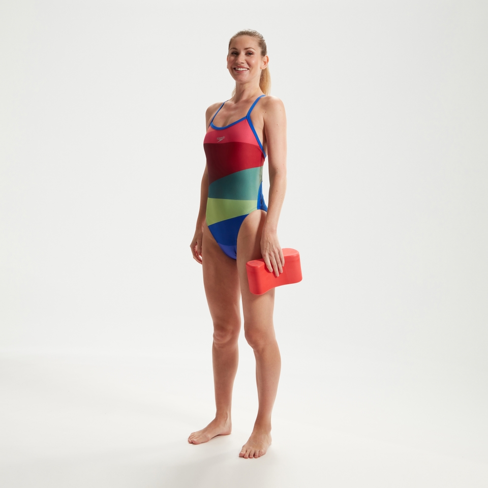 Maillot de bain Femme Placement Digital Turnback Rouge/vert/bleu