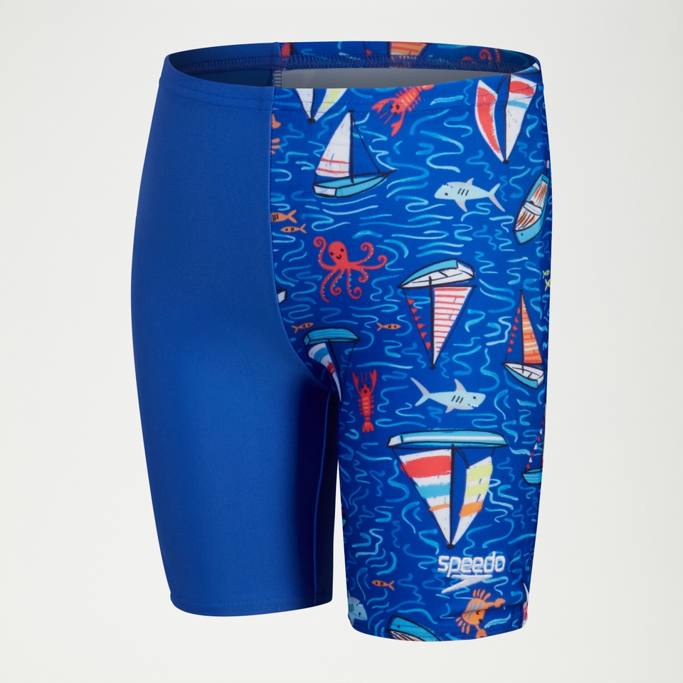 Digital All-Over-Schwimmhose für Jungen Blau/Weiß