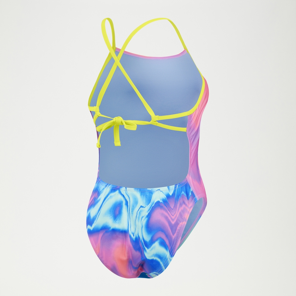 Women's Allover Digital Tie Back Swimsuit Coral/Blue