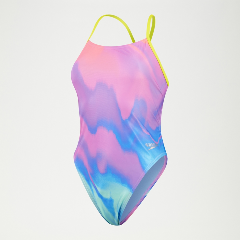 Women's Allover Digital Tie Back Swimsuit Coral/Blue