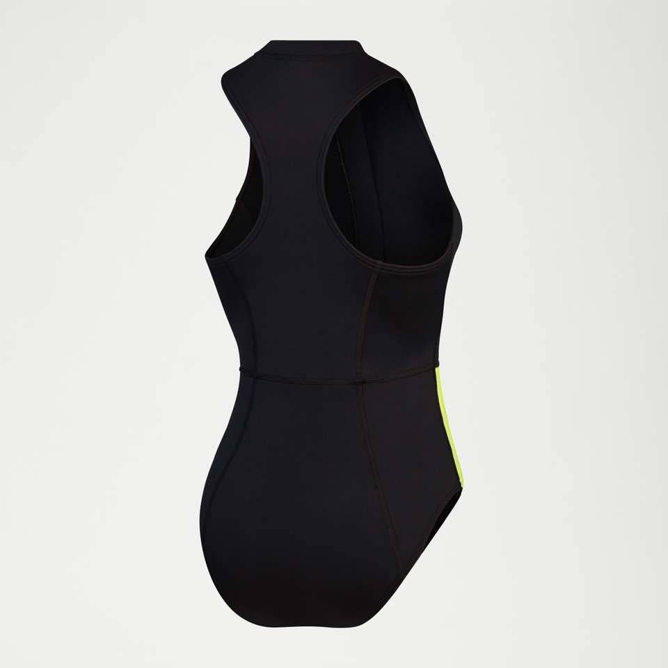 Ärmelloser Thermal-Badeanzug für Damen Schwarz/Gelb