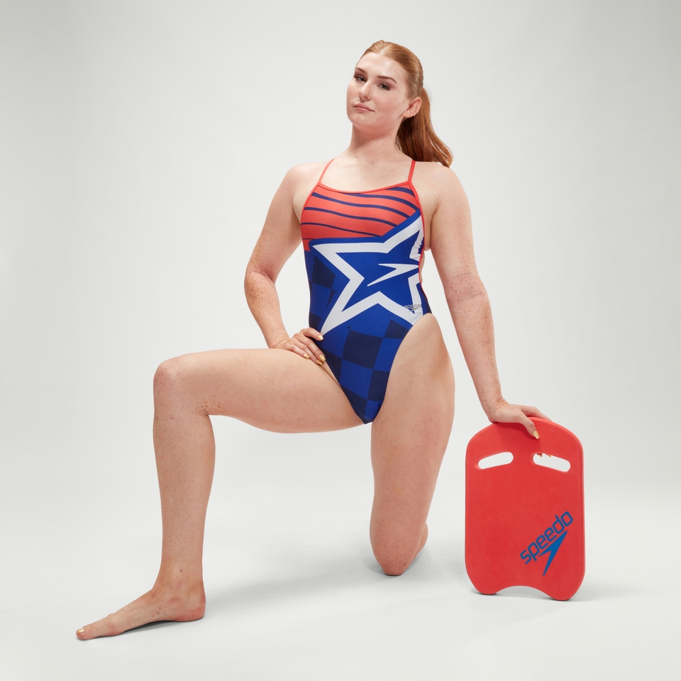 Maillot de bain Club Training femme Placement Digital SuperStar Bleu/rouge