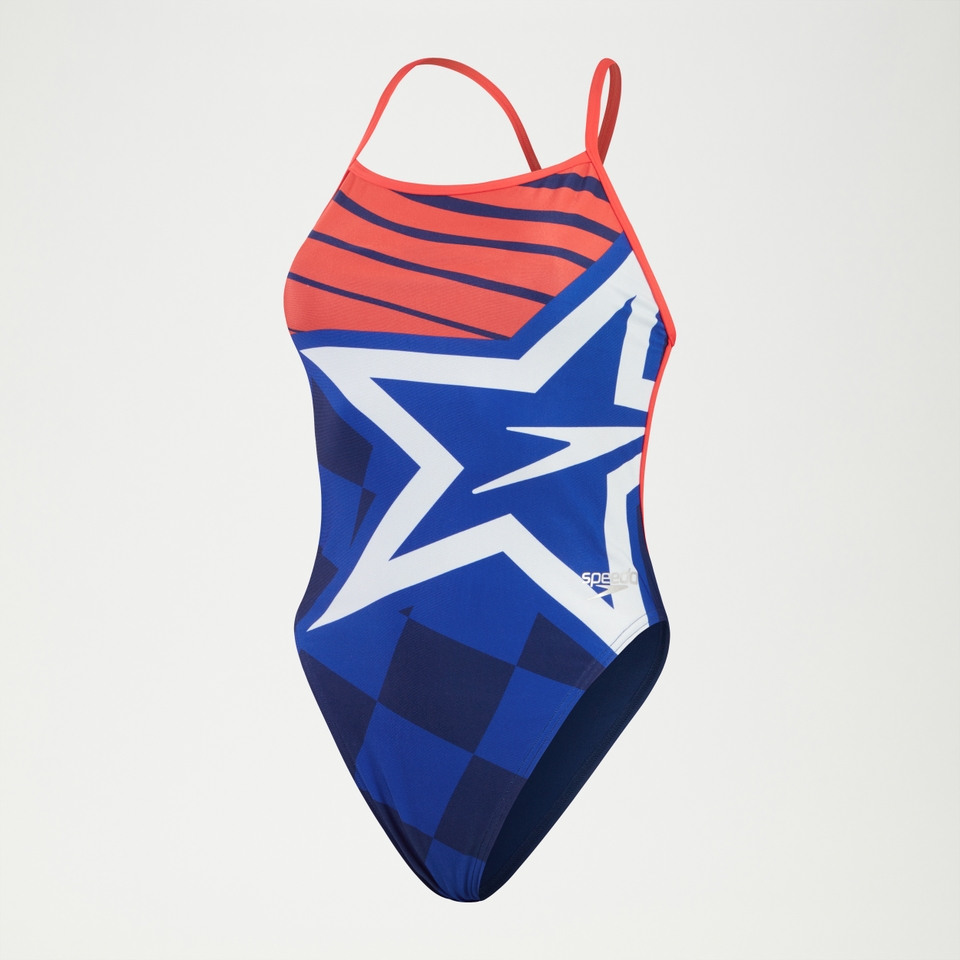 Maillot de bain Club Training femme Placement Digital SuperStar Bleu/rouge