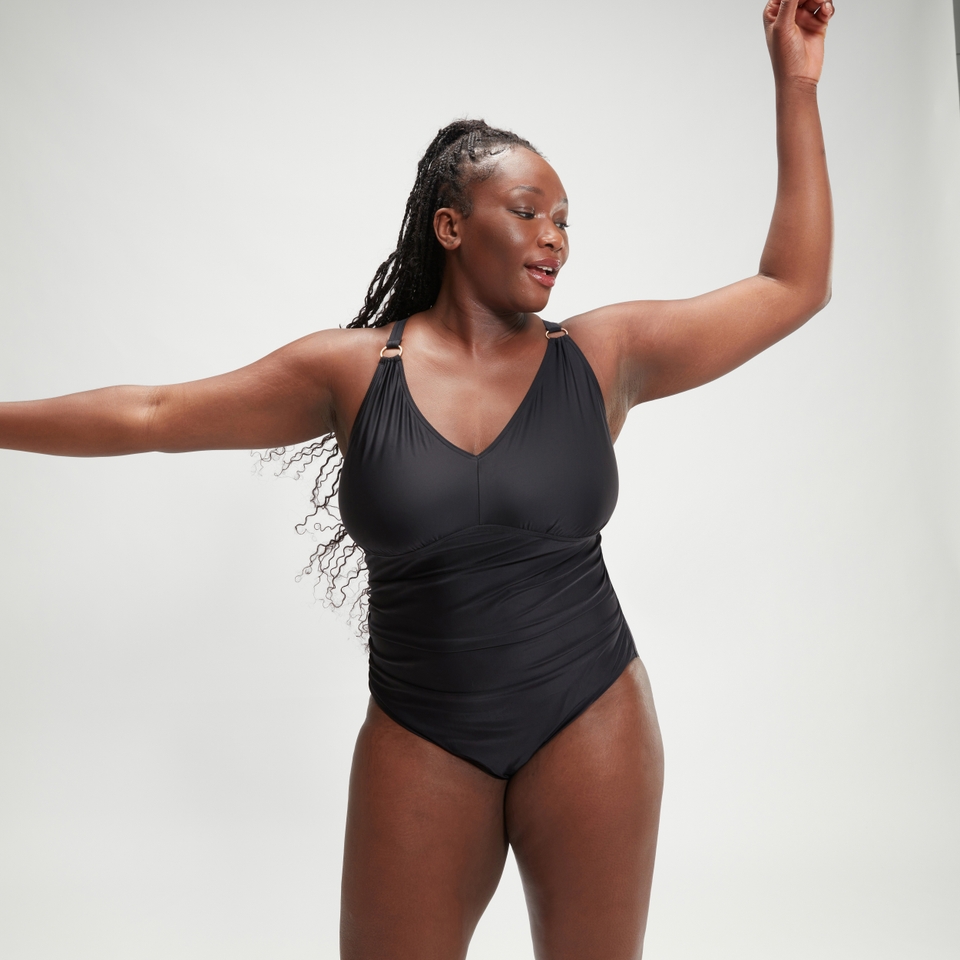 Maillot de bain grande taille Femme effet galbant col en V noir