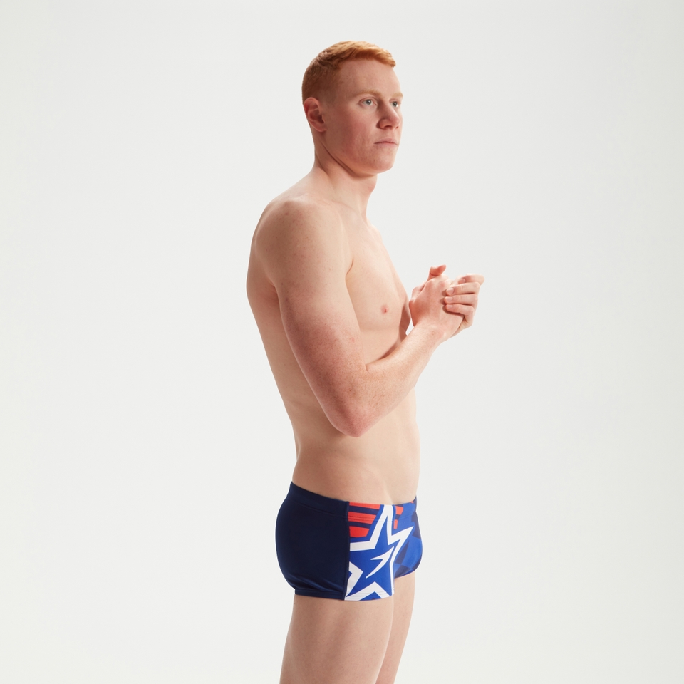 Herren Club Training Badehose mit digitalem Print, 17 cm Blau