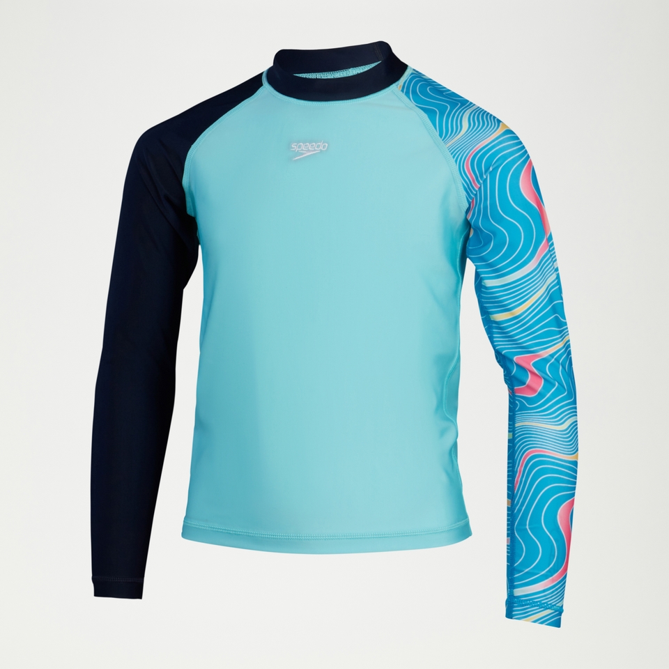 Bedrucktes Langarm-Rash-Top für Jungen Marineblau/Blau