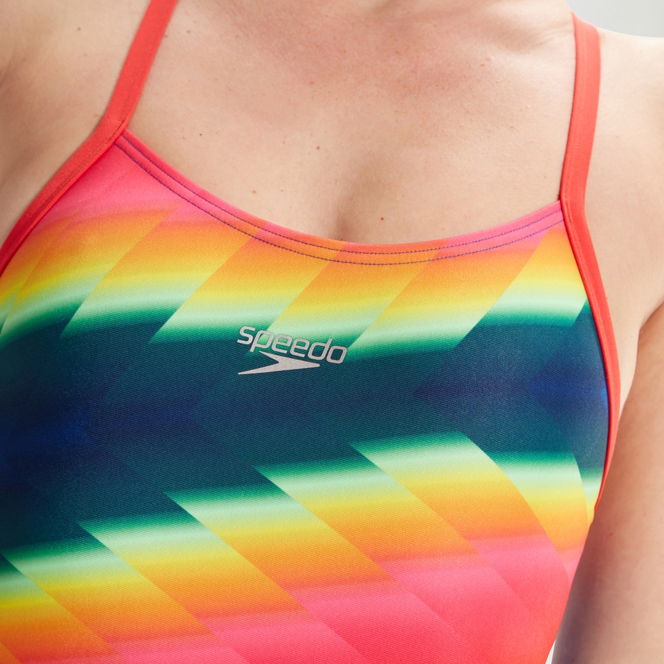 Women's Allover Digital Crossback Swimsuit Blue/Red/Orange