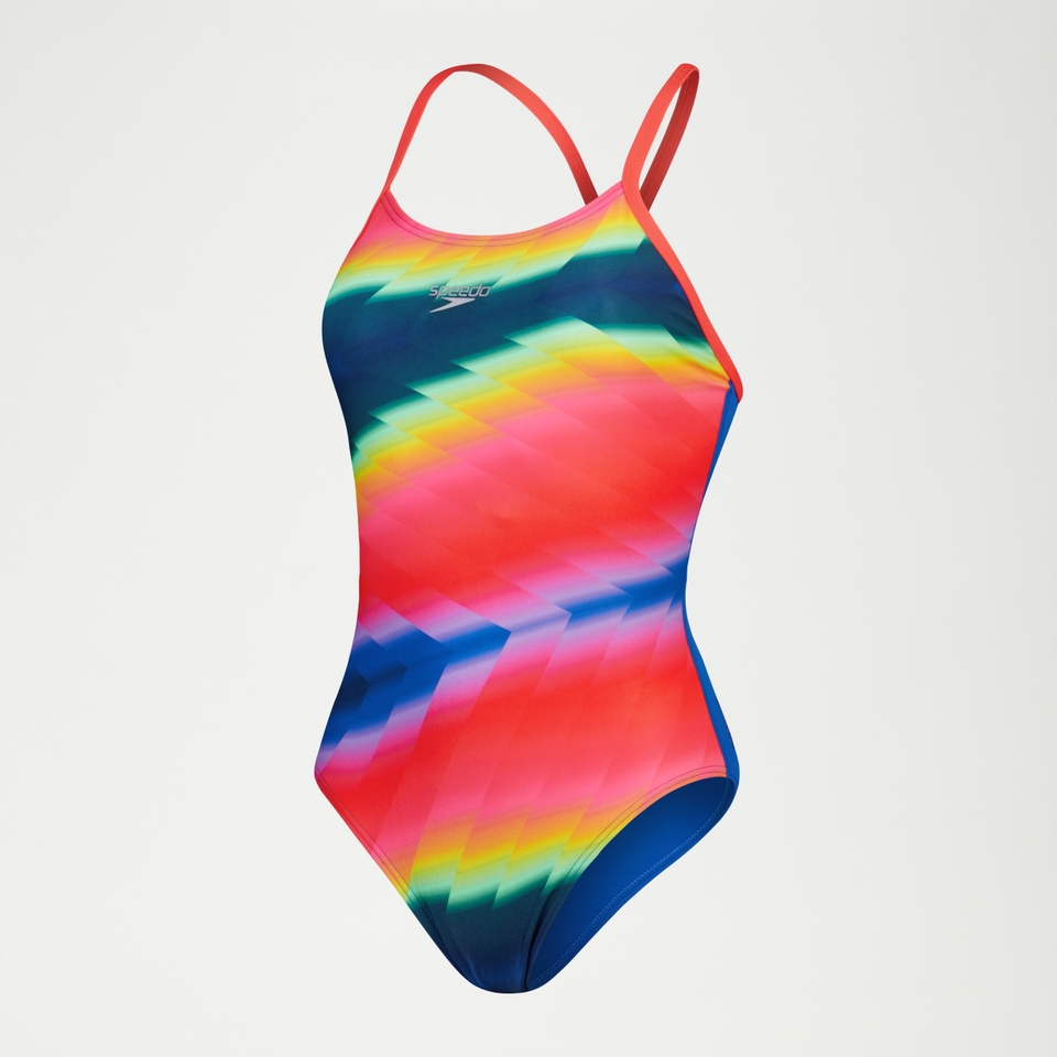Women's Allover Digital Crossback Swimsuit Blue/Red/Orange