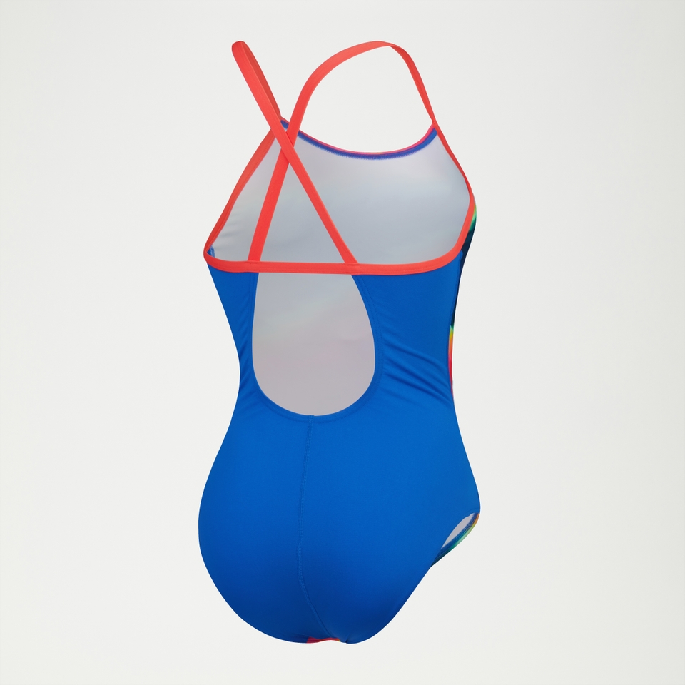 Women's Allover Digital Crossback Swimsuit Blue/Red/Orange