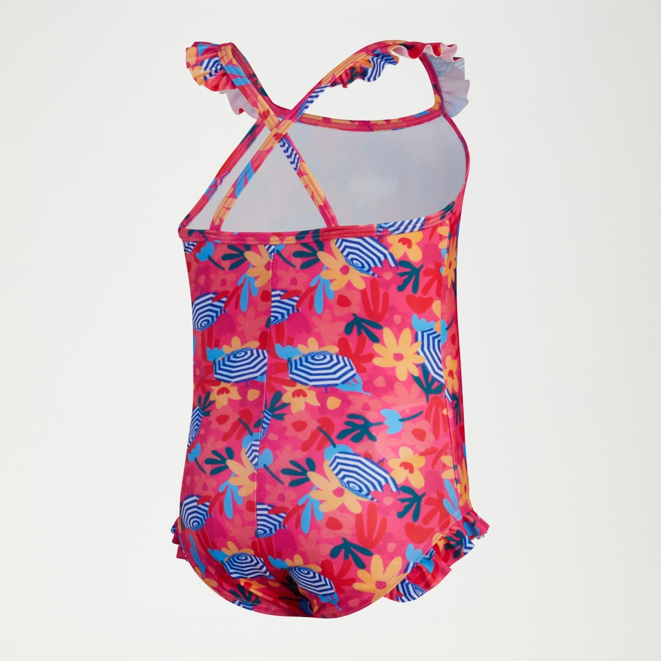 Maillot de bain Fille Digital à fines bretelles à volants rose/jaune