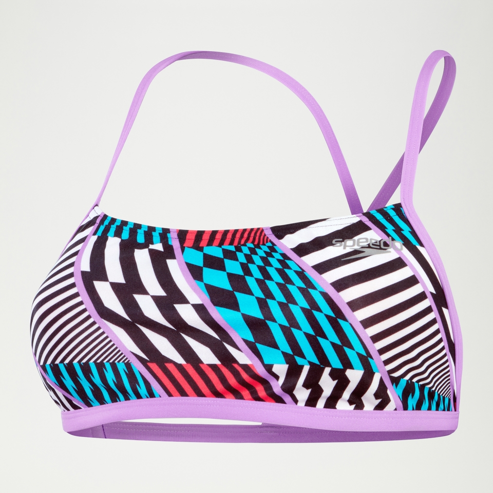 All-Over Digital-Bikinioberteil mit Kreuzrückenausschnitt für Damen Schwarz/Weiß/Rot