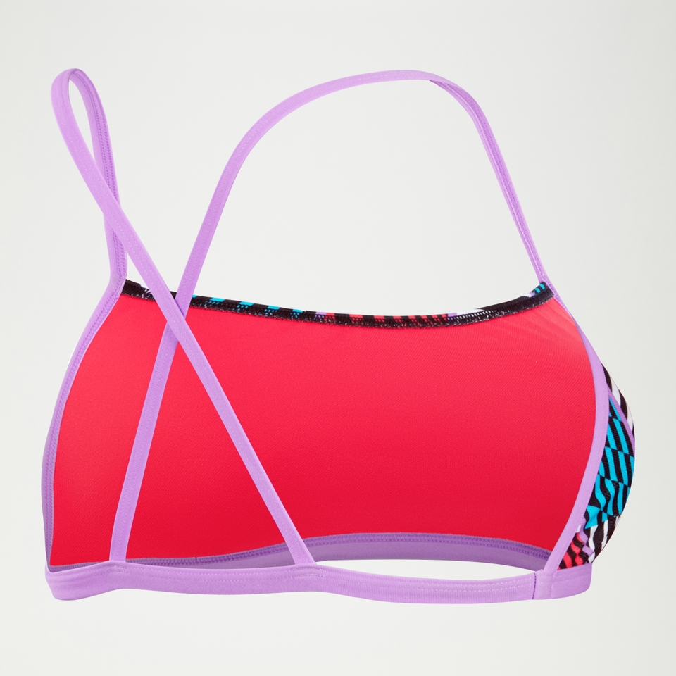 All-Over Digital-Bikinioberteil mit Kreuzrückenausschnitt für Damen Schwarz/Weiß/Rot