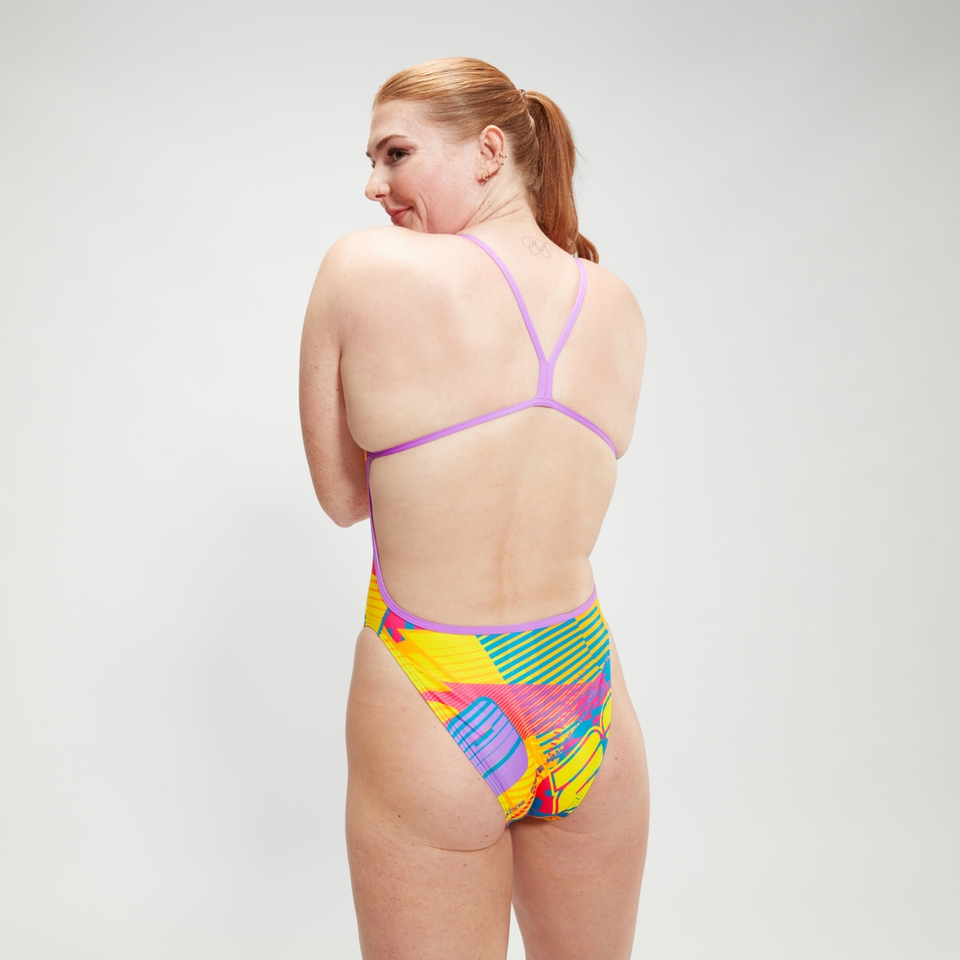 Women's Allover Digital Vback Swimsuit Pink/Yellow