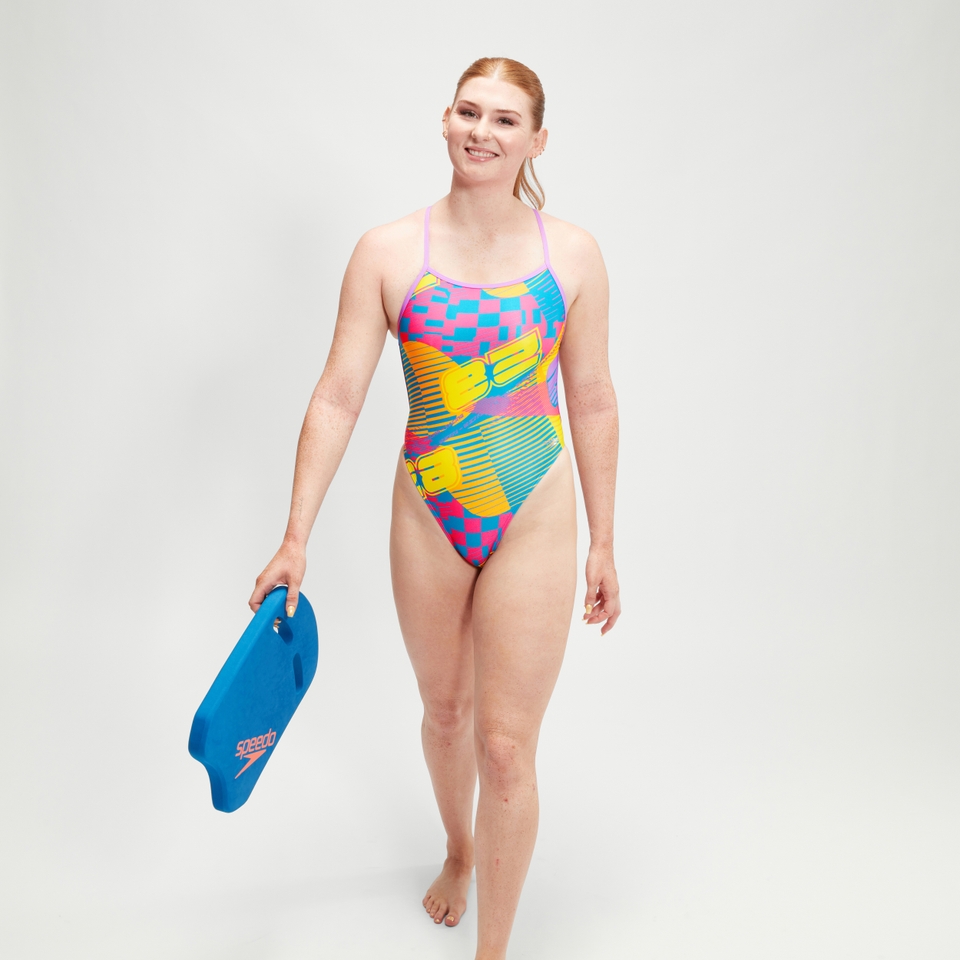 Women's Allover Digital Vback Swimsuit Pink/Yellow