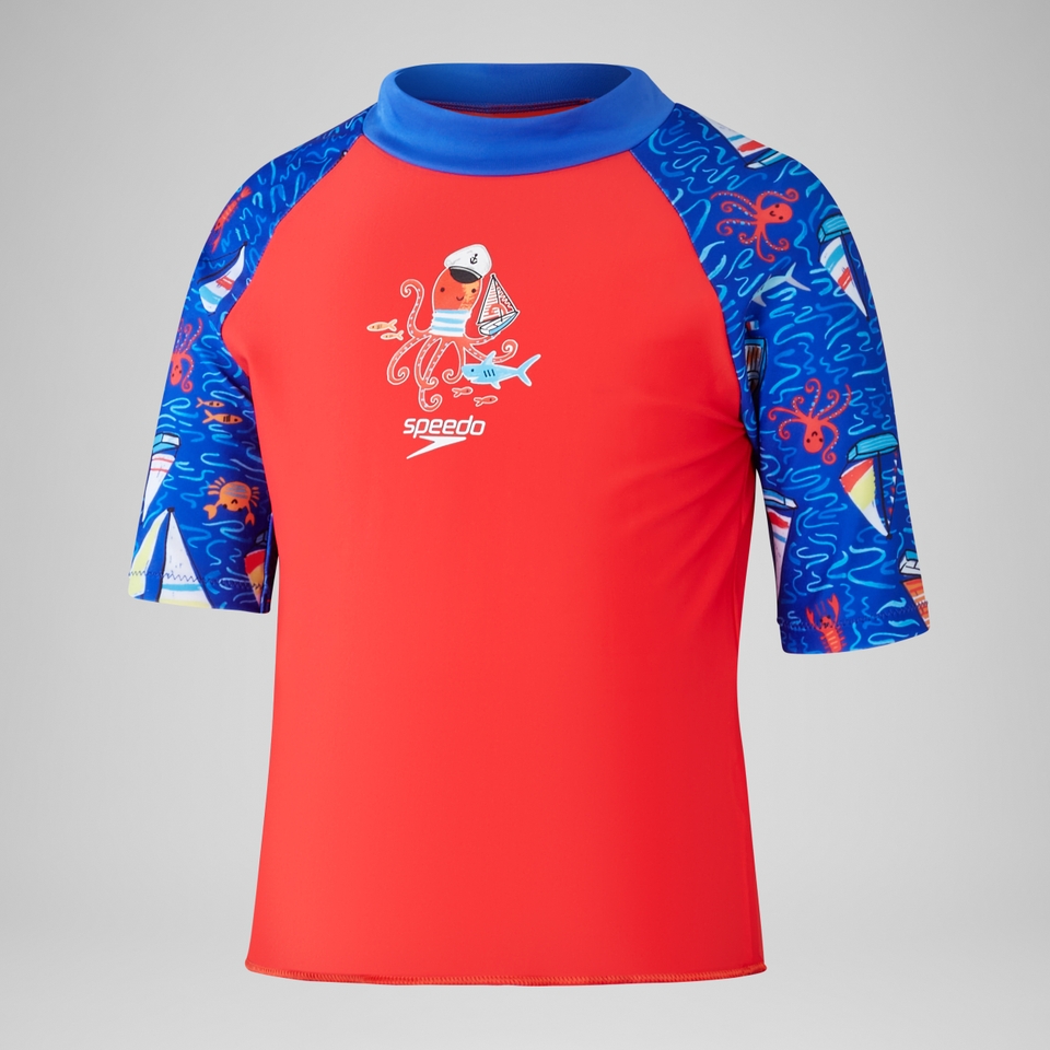 Digital Kurzarm-Rash-Top-Set für Jungen Rot/Blau