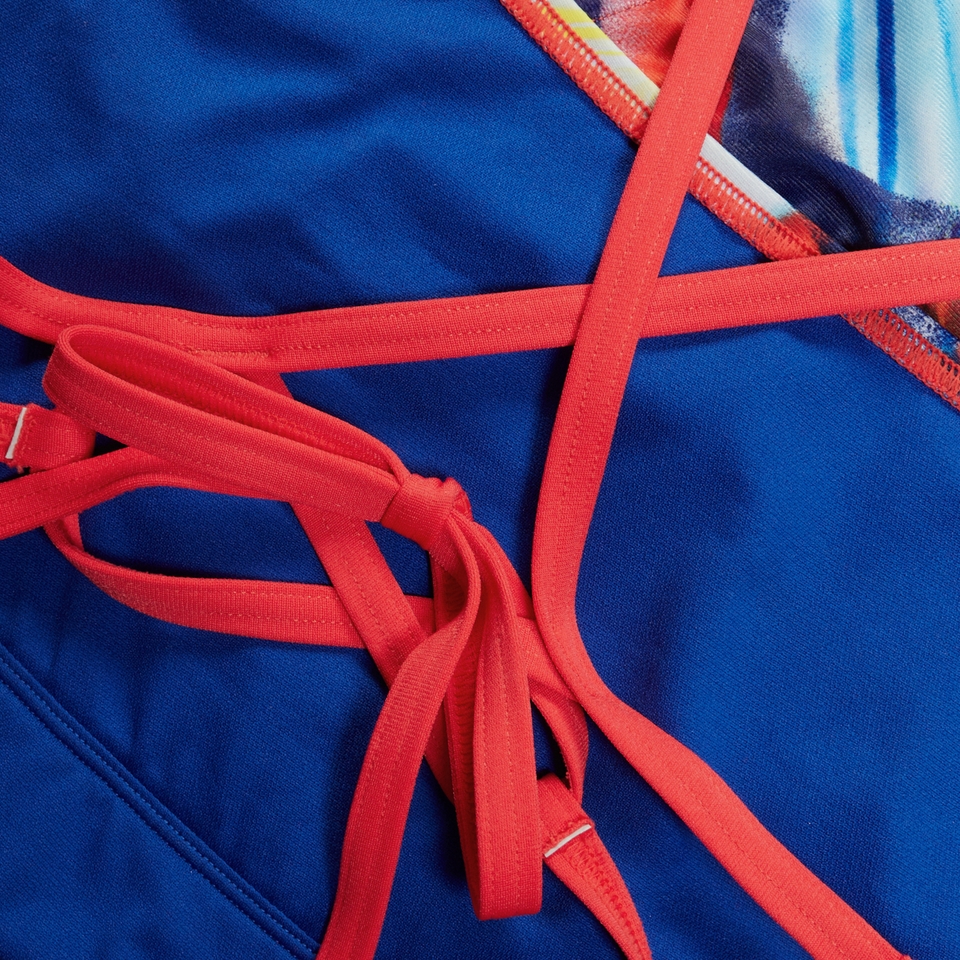 All-Over Digital-Badeanzug mit Gittermuster und Binderücken für Damen Rot/Blau/Grün