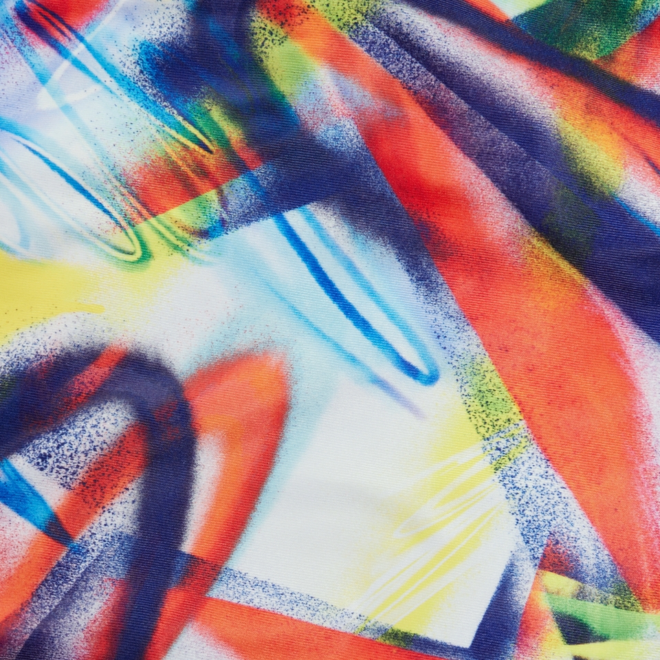 All-Over Digital-Badeanzug mit Gittermuster und Binderücken für Damen Rot/Blau/Grün
