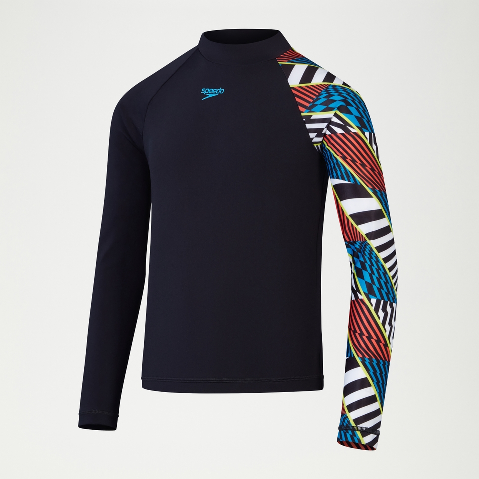 Boys Digital Long Sleeve Rash Top Black/Red/Blue