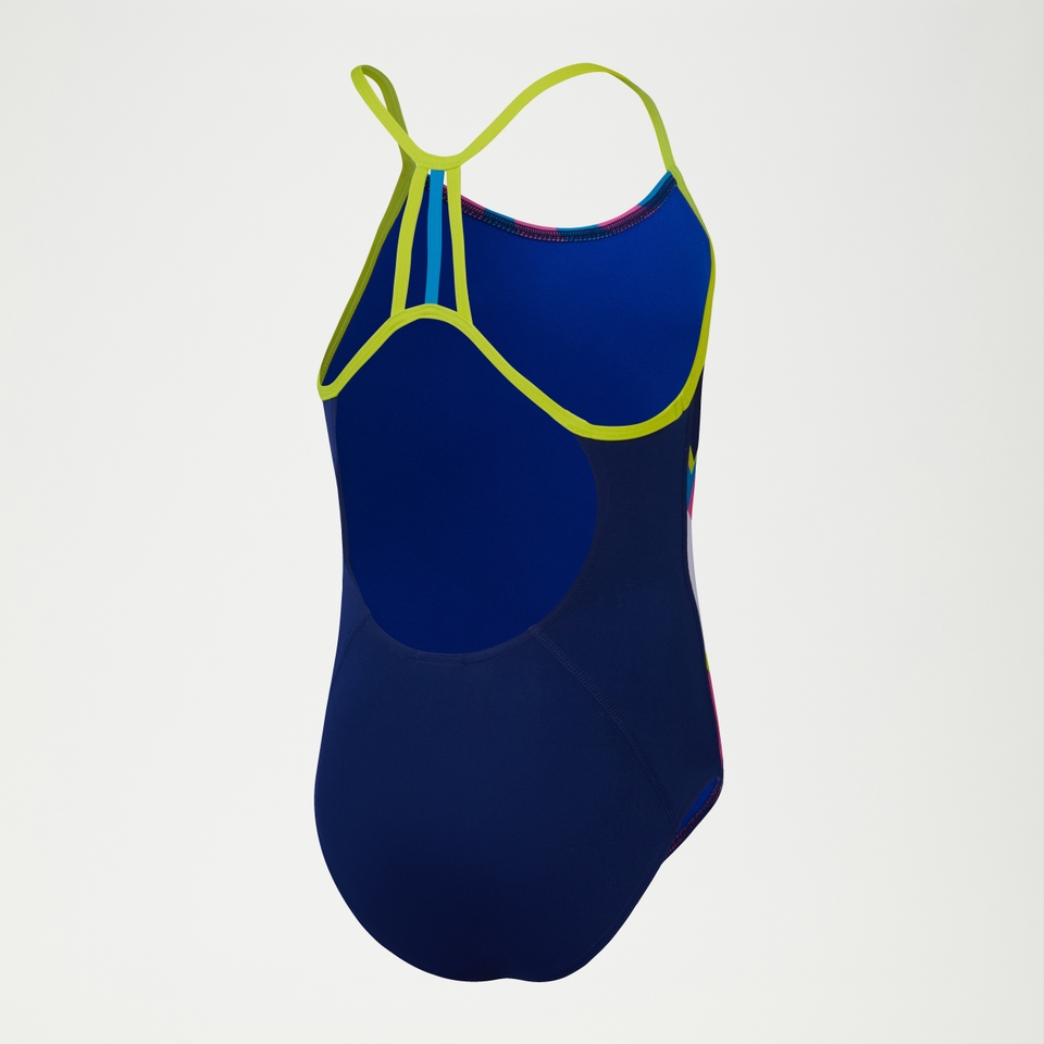 Girls Placement Lane Back Swimsuit Blue/Pink/Green