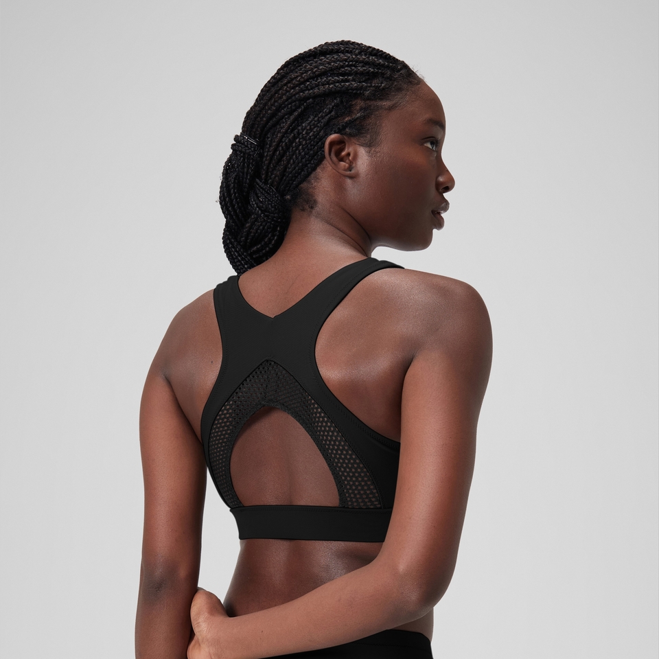 Women's Mesh Solid Highneck Top Black